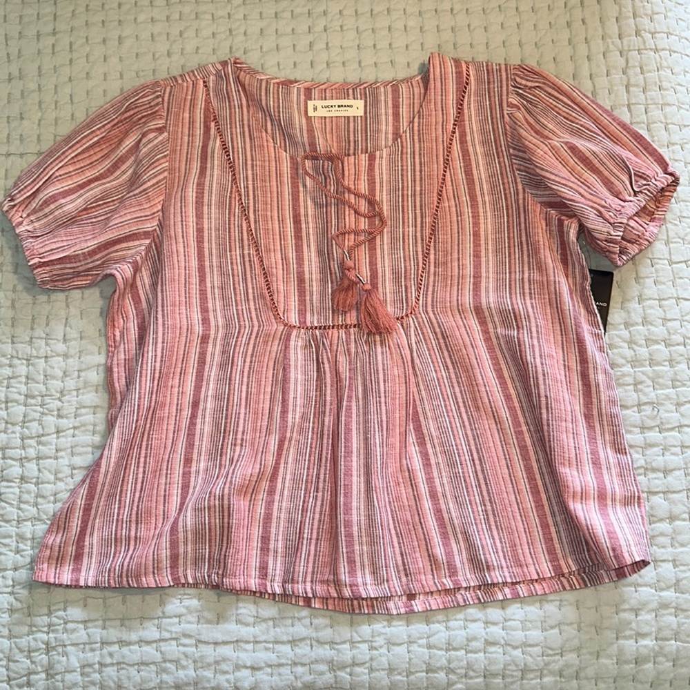 Lucky Brand pink short sleeve blouse oversized size small. New with tags